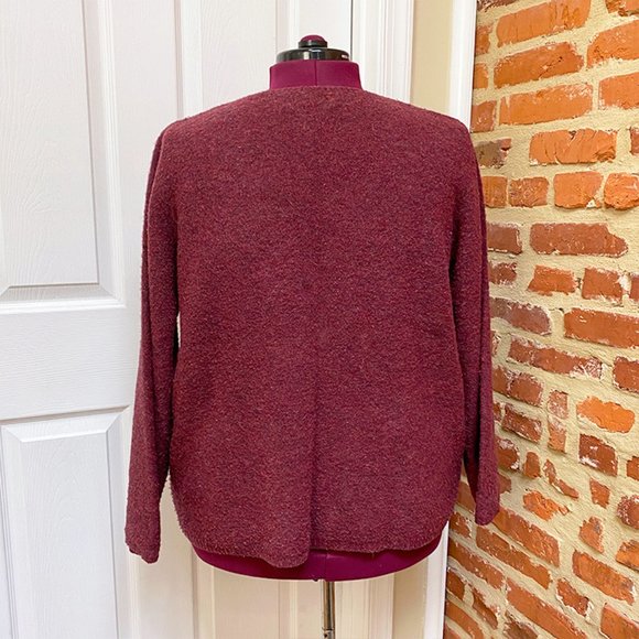 Sutton Studio Red Teddy Boucle Style Knit V-Neck Pullover Sweater - Picture 3 of 4